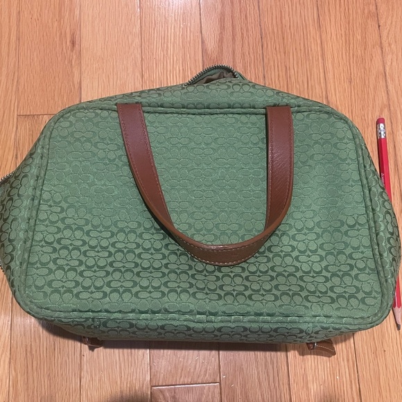 Vintage Coach Signature Jacquard Green Canvas Travel Cosmetics Bag - Picture 10 of 14